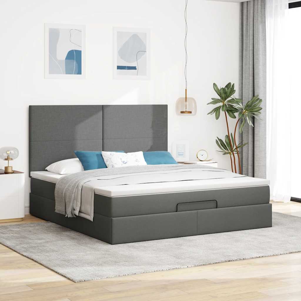 vidaXL Rama łóżka otomana z materacem, szara, 180x200 cm, tkanina