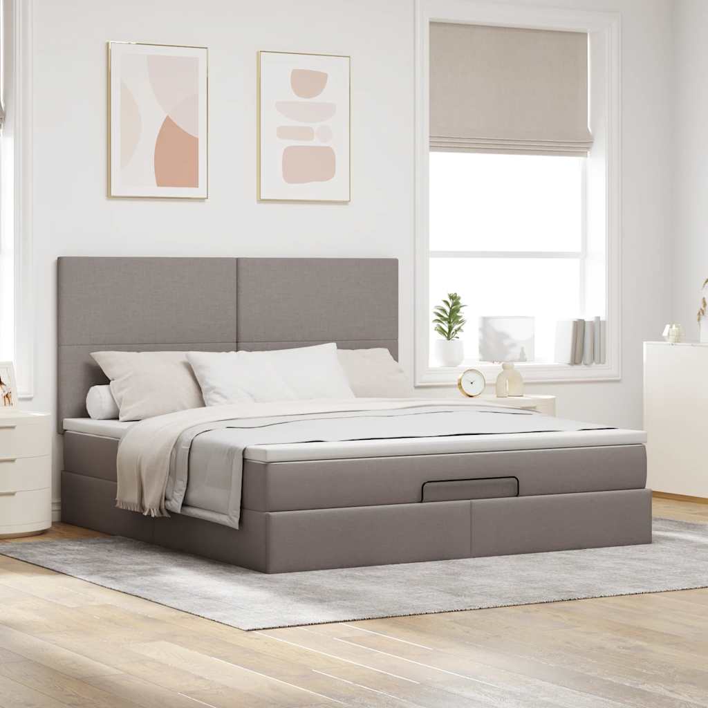 vidaXL Rama łóżka otomana z materacem, taupe, 180x200 cm, tkanina