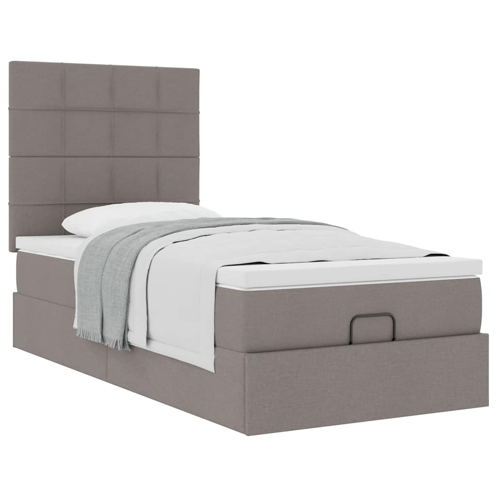 vidaXL Łóżko otomana z materacem, taupe, 100x200 cm, tkanina