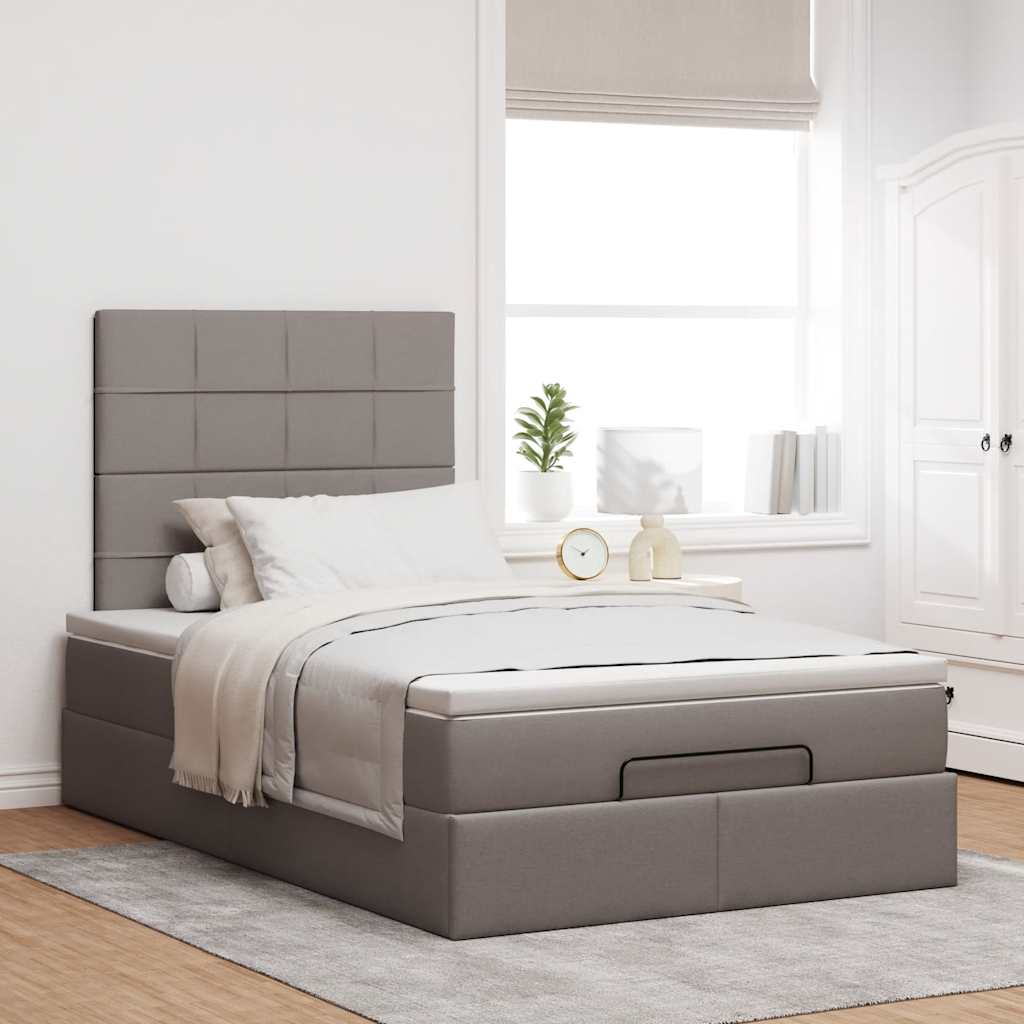 vidaXL Rama łóżka otomana z materacem, taupe, 120x190 cm, tkanina