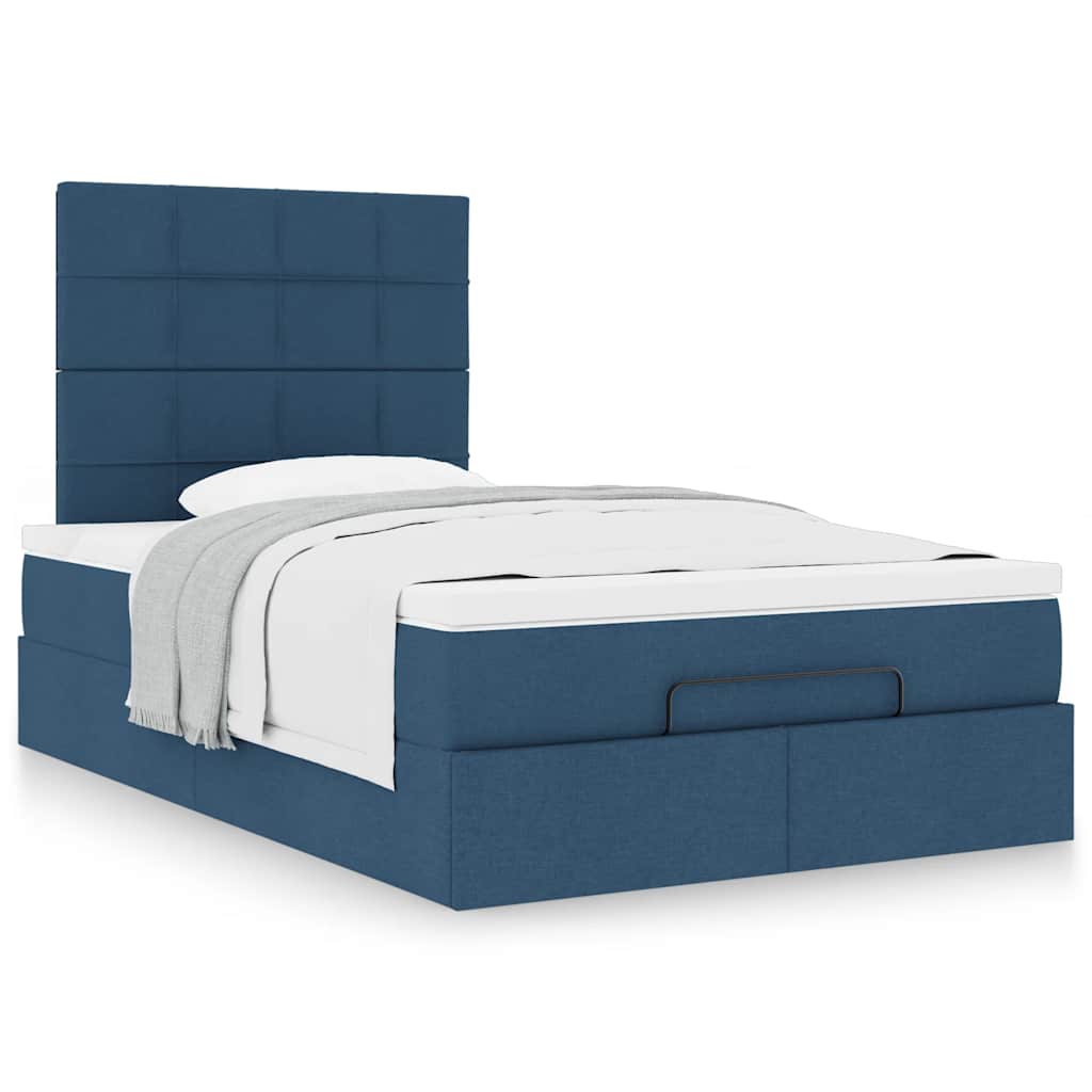 vidaXL Rama łóżka otomana z materacem, niebieska, 120x200 cm, tkanina