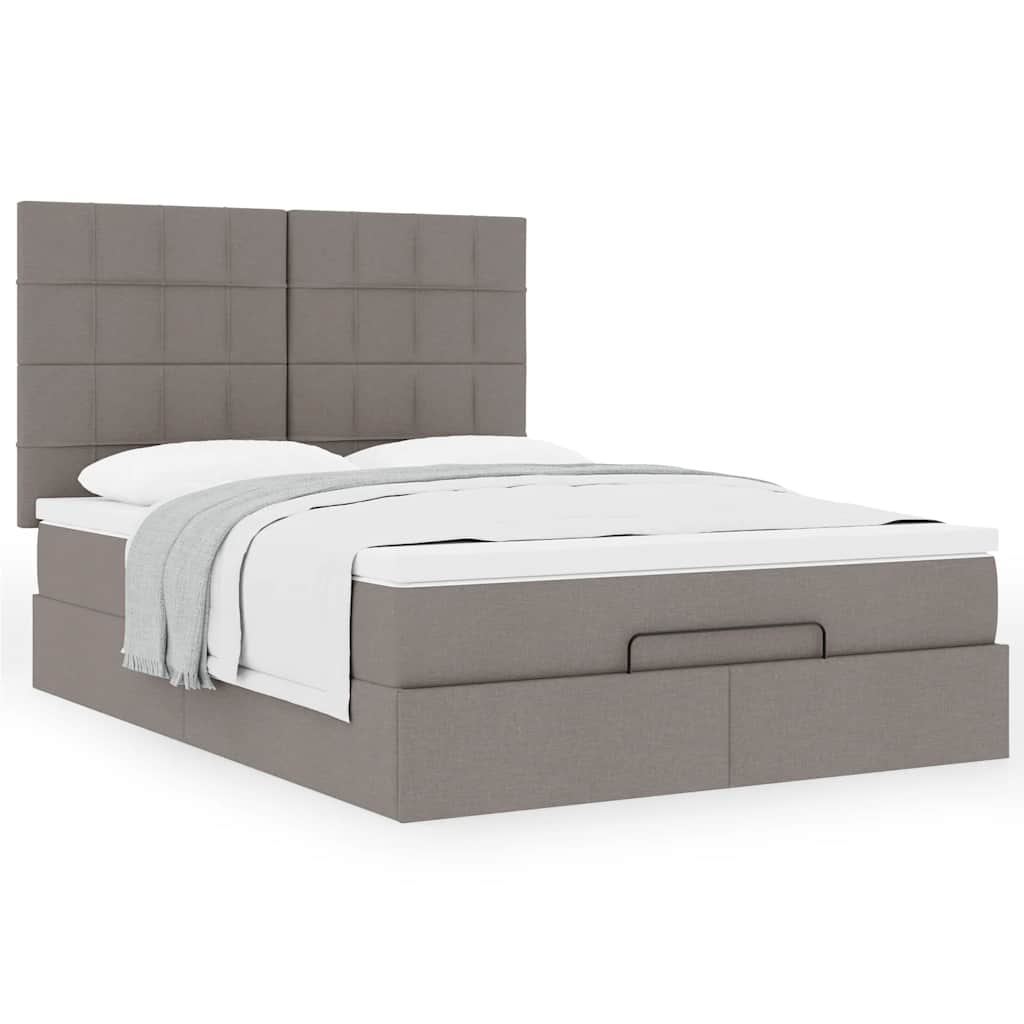 vidaXL Rama łóżka otomana z materacem, taupe, 140x190 cm, tkanina