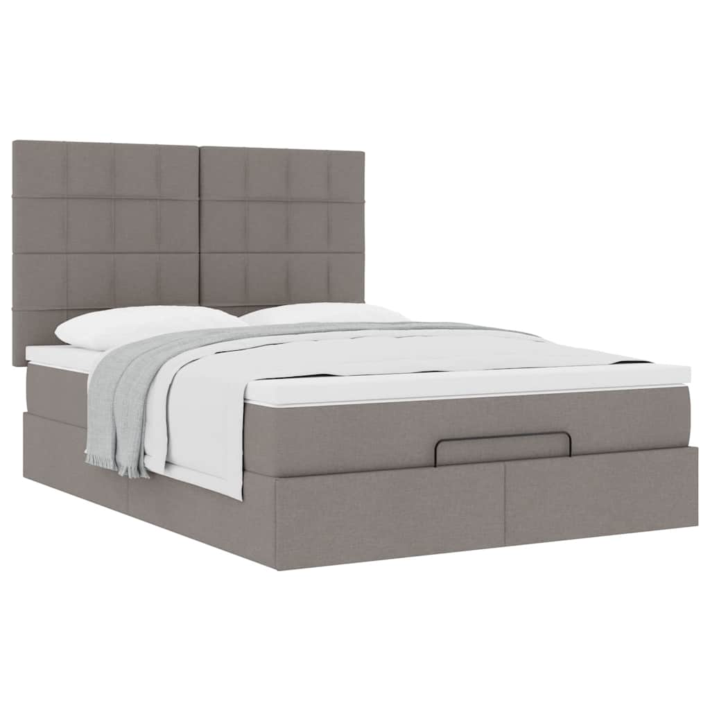 vidaXL Rama łóżka otomana z materacem, taupe, 140x190 cm, tkanina