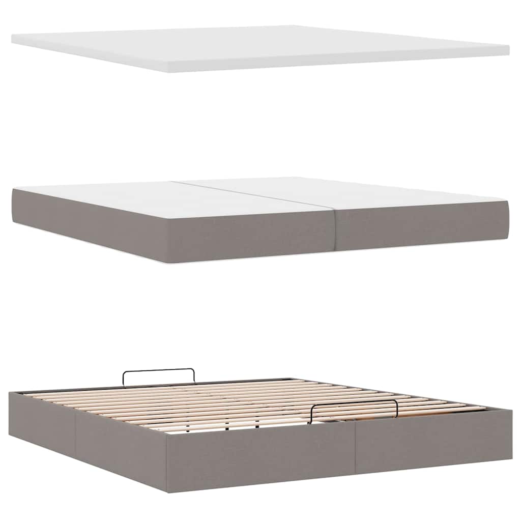 vidaXL Rama łóżka otomana z materacami, taupe, 200x200 cm, tkanina