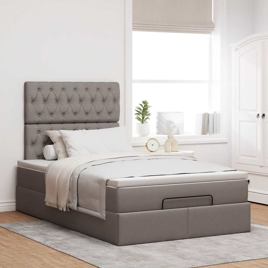 vidaXL Rama łóżka otomana z materacem, taupe, 120x190 cm, tkanina