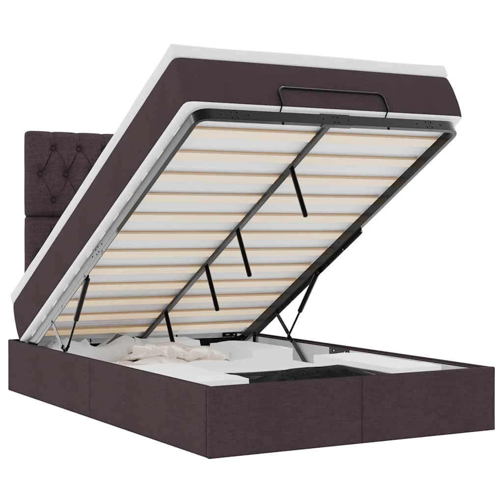 vidaXL Rama łóżka otomana z materacem, brązowa, 120x200 cm, tkanina