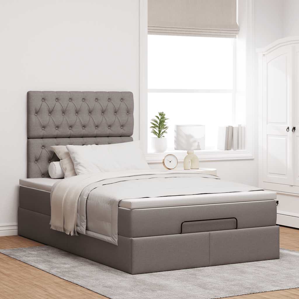 vidaXL Rama łóżka otomana z materacem, taupe, 120x200 cm, tkanina