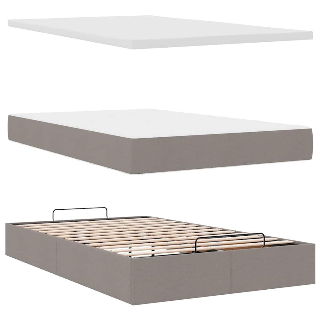 vidaXL Rama łóżka otomana z materacem, taupe, 120x200 cm, tkanina