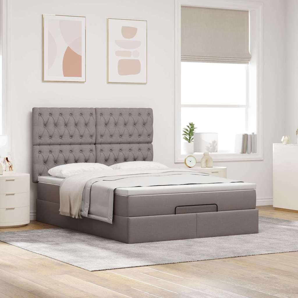 vidaXL Rama łóżka otomana z materacem, taupe, 140x190 cm, tkanina