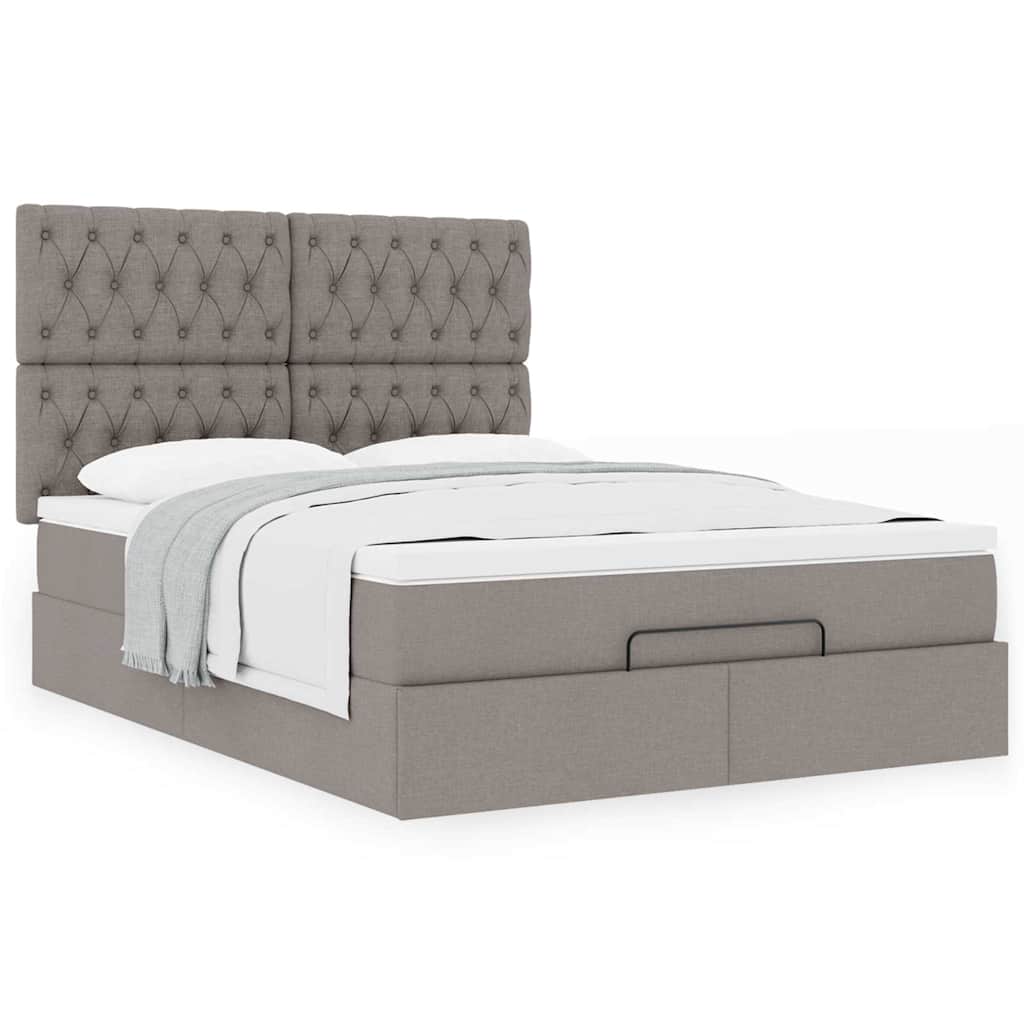 vidaXL Rama łóżka otomana z materacem, taupe, 140x190 cm, tkanina