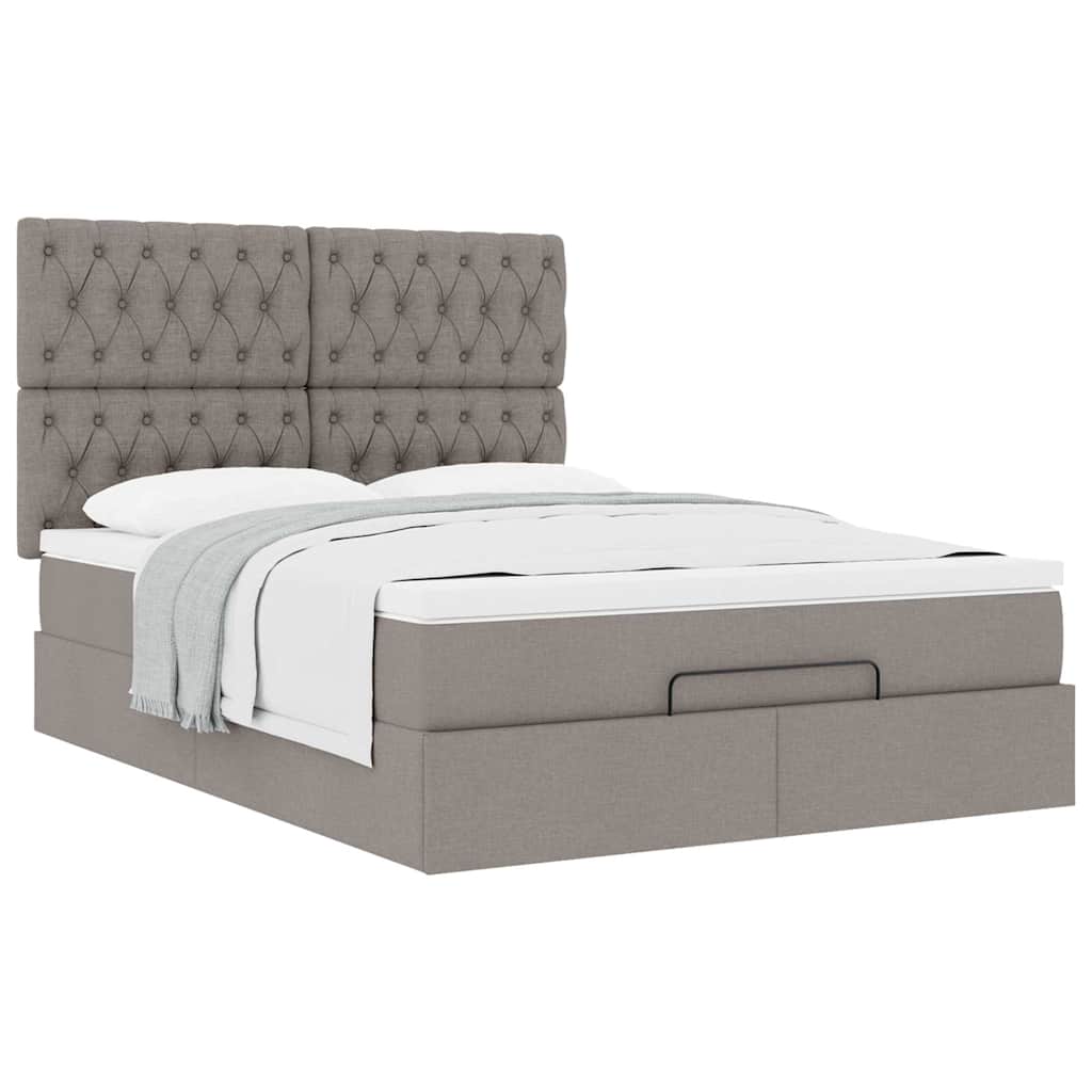 vidaXL Rama łóżka otomana z materacem, taupe, 140x190 cm, tkanina