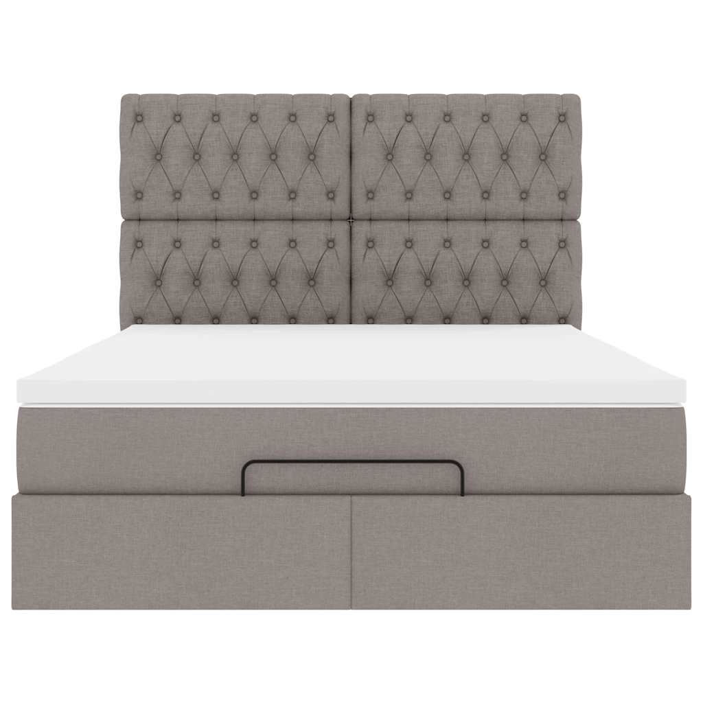 vidaXL Rama łóżka otomana z materacem, taupe, 140x190 cm, tkanina