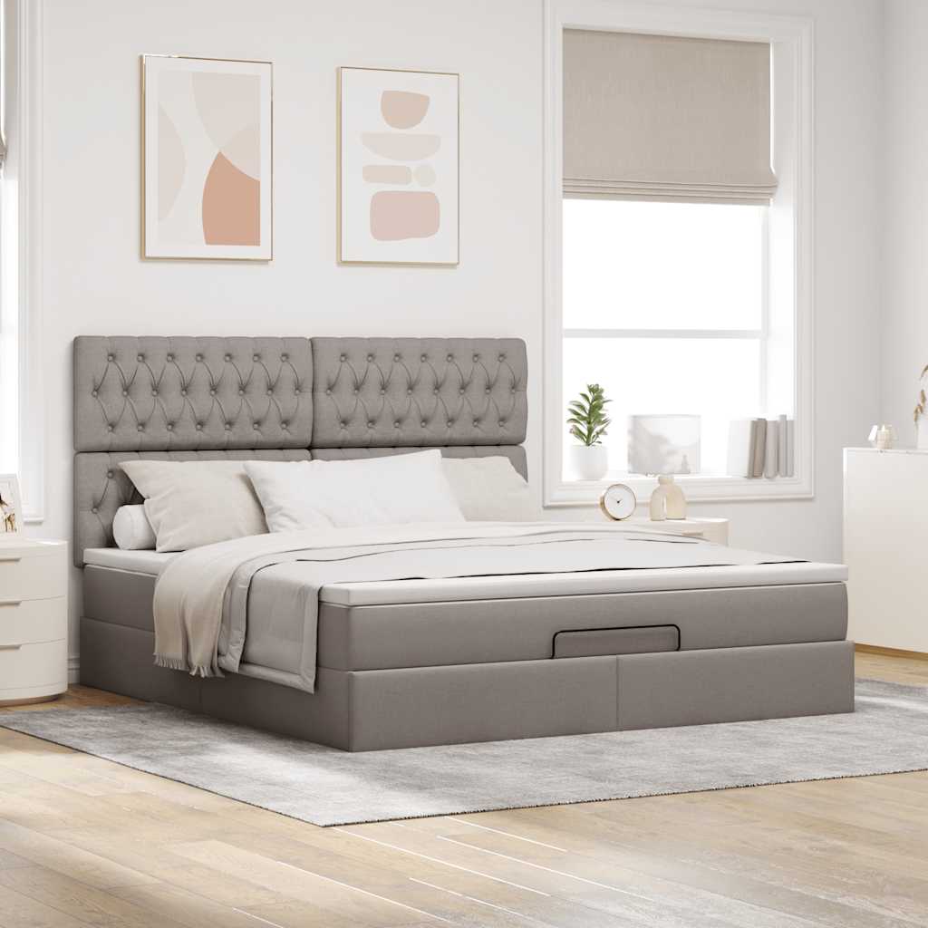 vidaXL Rama łóżka otomana z materacem, taupe, 180x200 cm, tkanina