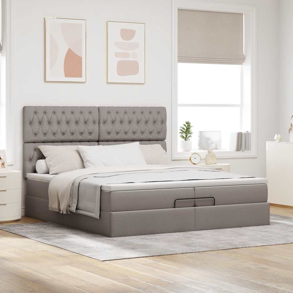 vidaXL Rama łóżka otomana z materacami, taupe, 200x200 cm, tkanina