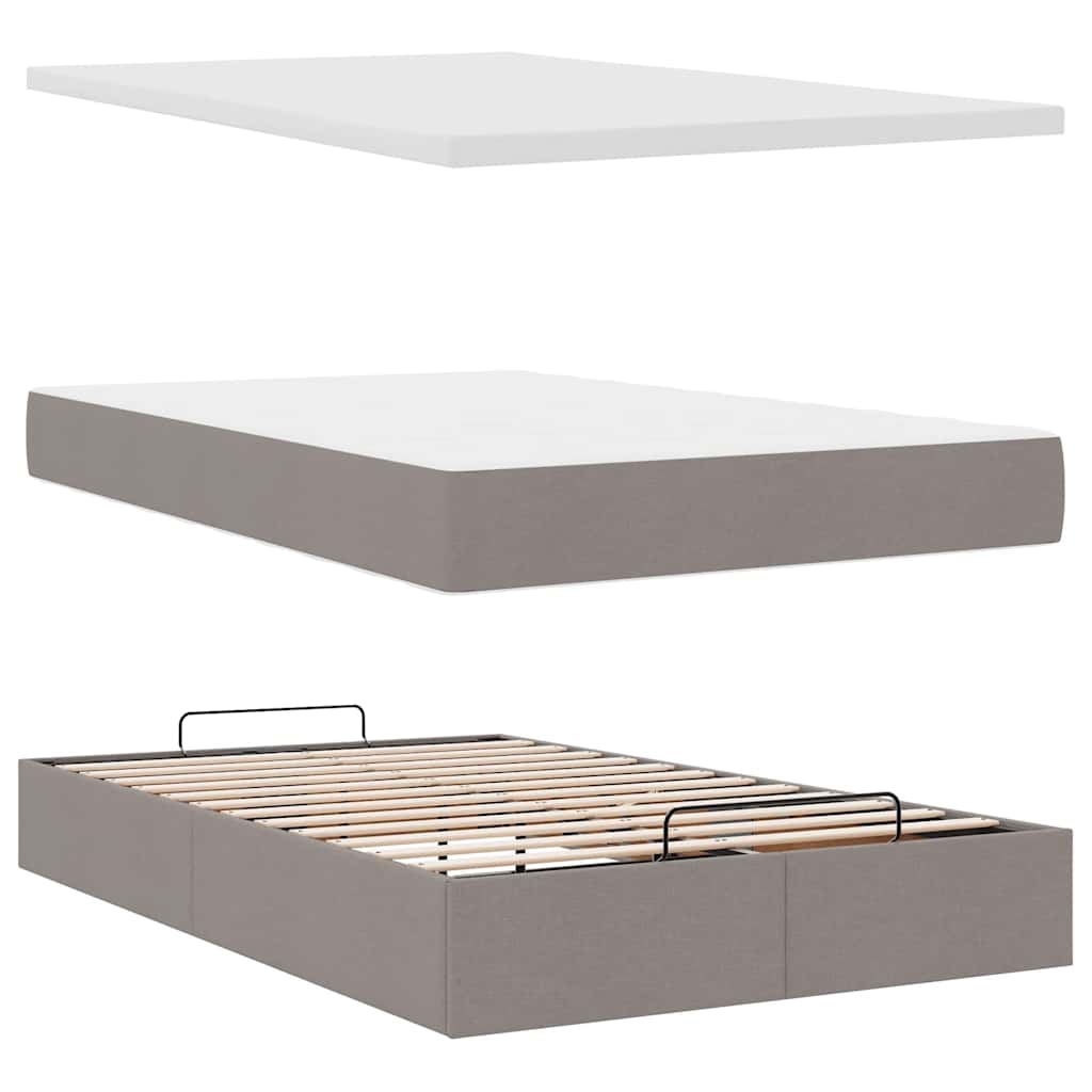vidaXL Rama łóżka otomana z materacem, taupe, 120x190 cm, tkanina