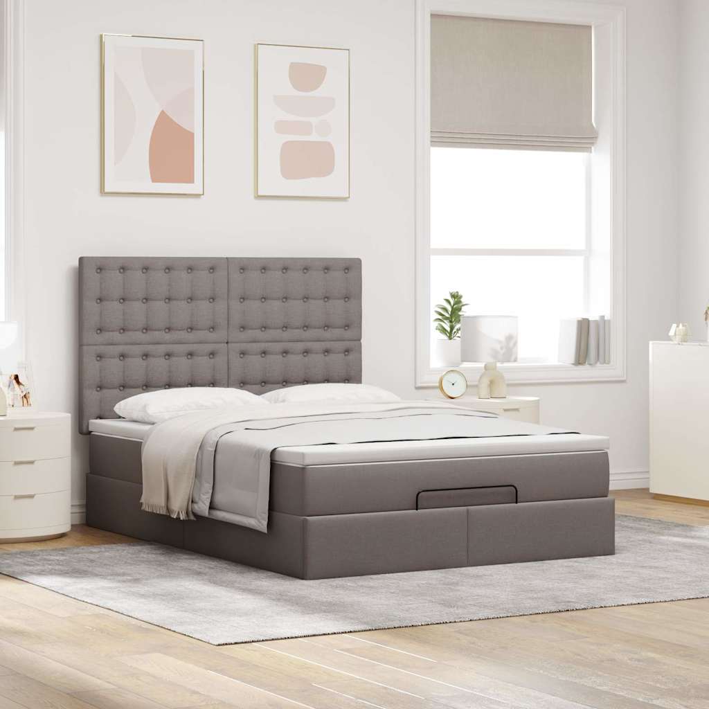 vidaXL Rama łóżka otomana z materacem, taupe, 140x190 cm, tkanina