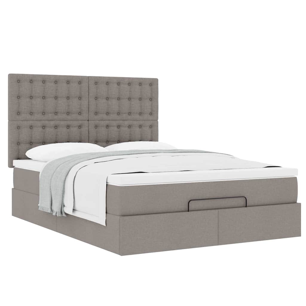 vidaXL Rama łóżka otomana z materacem, taupe, 140x190 cm, tkanina