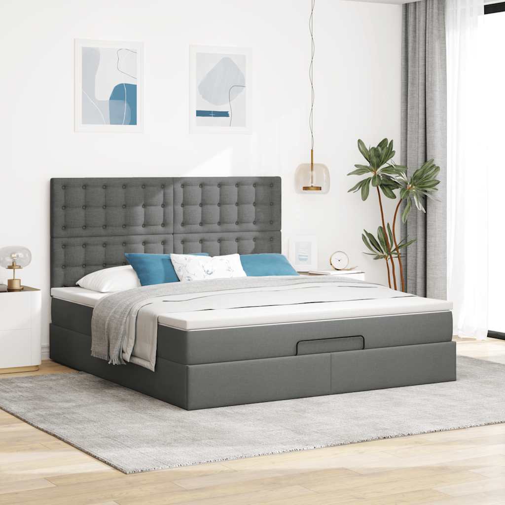vidaXL Rama łóżka otomana z materacem, szara, 160x200 cm, tkanina