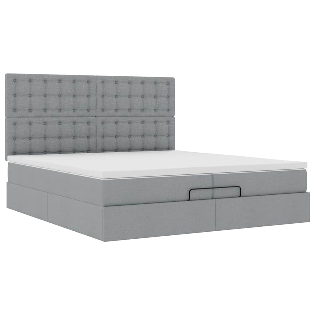 vidaXL Rama łóżka otomana z materacami, szara, 200x200 cm, tkanina