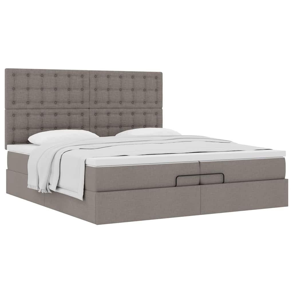 vidaXL Rama łóżka otomana z materacami, taupe, 200x200 cm, tkanina