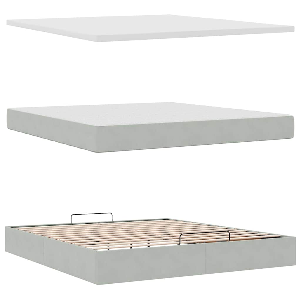 vidaXL Rama łóżka otomana z materacami, szara, 180x200 cm, aksamit