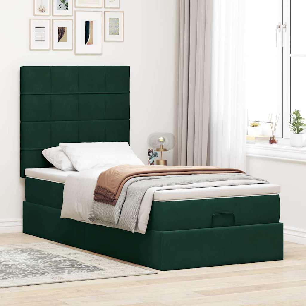vidaXL Rama łóżka otomana z materacami, zielona, 80x200 cm, aksamit