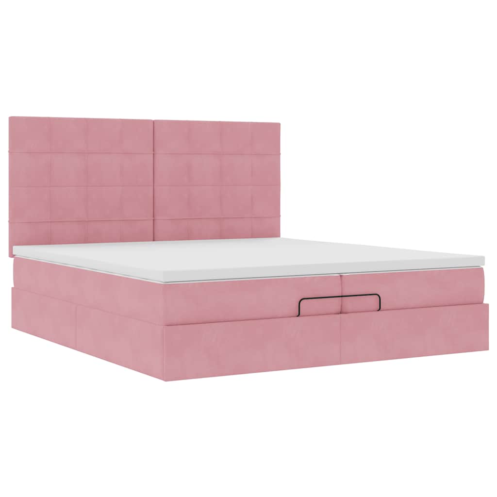 vidaXL Rama łóżka otomana z materacami, różowa, 200x200 cm, aksamit