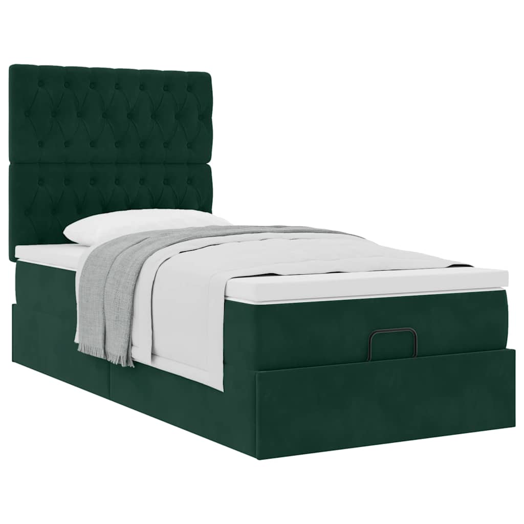 vidaXL Rama łóżka otomana z materacami, zielona, 90x190 cm, aksamit