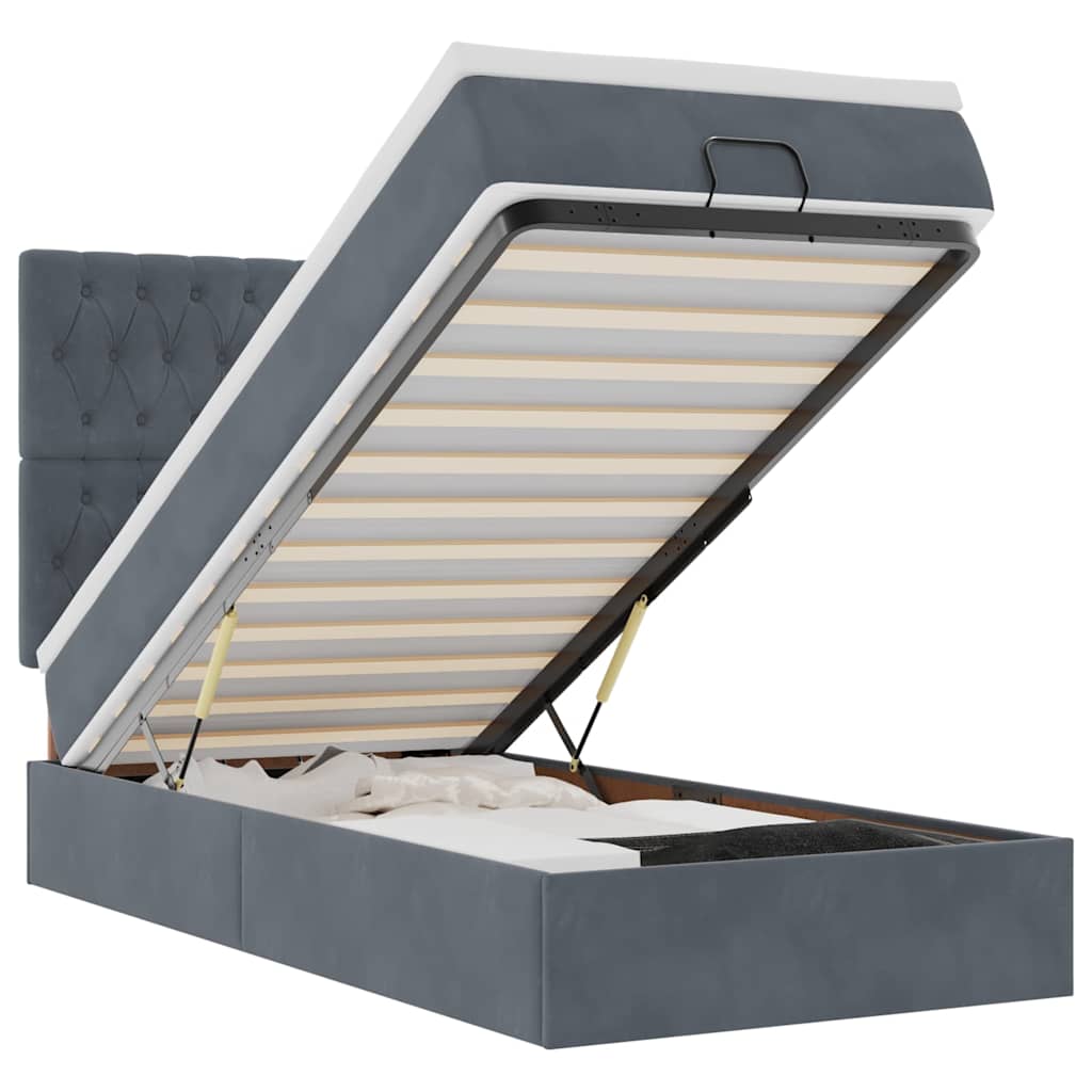 vidaXL Rama łóżka otomana z materacami, szara, 90x200 cm, aksamit