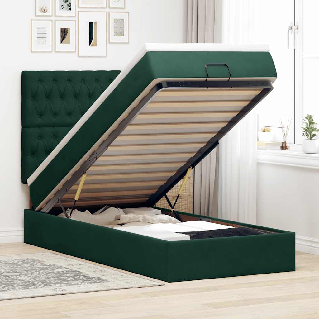 vidaXL Rama łóżka otomana z materacami, zielona, 90x200 cm, aksamit
