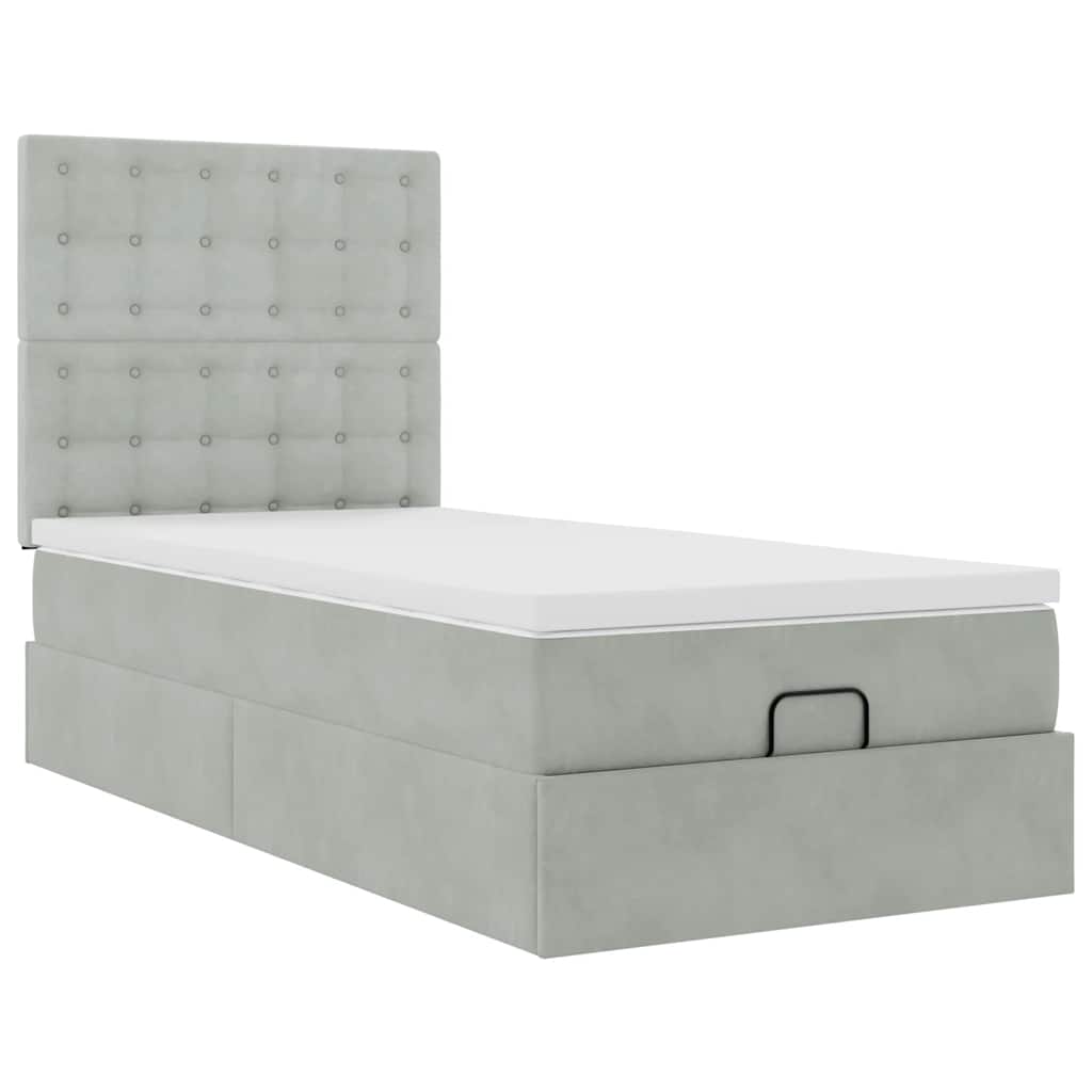 vidaXL Rama łóżka otomana z materacami, szara, 90x190 cm, aksamit
