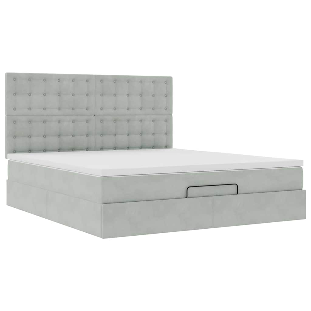 vidaXL Rama łóżka otomana z materacami, szara, 180x200 cm, aksamit