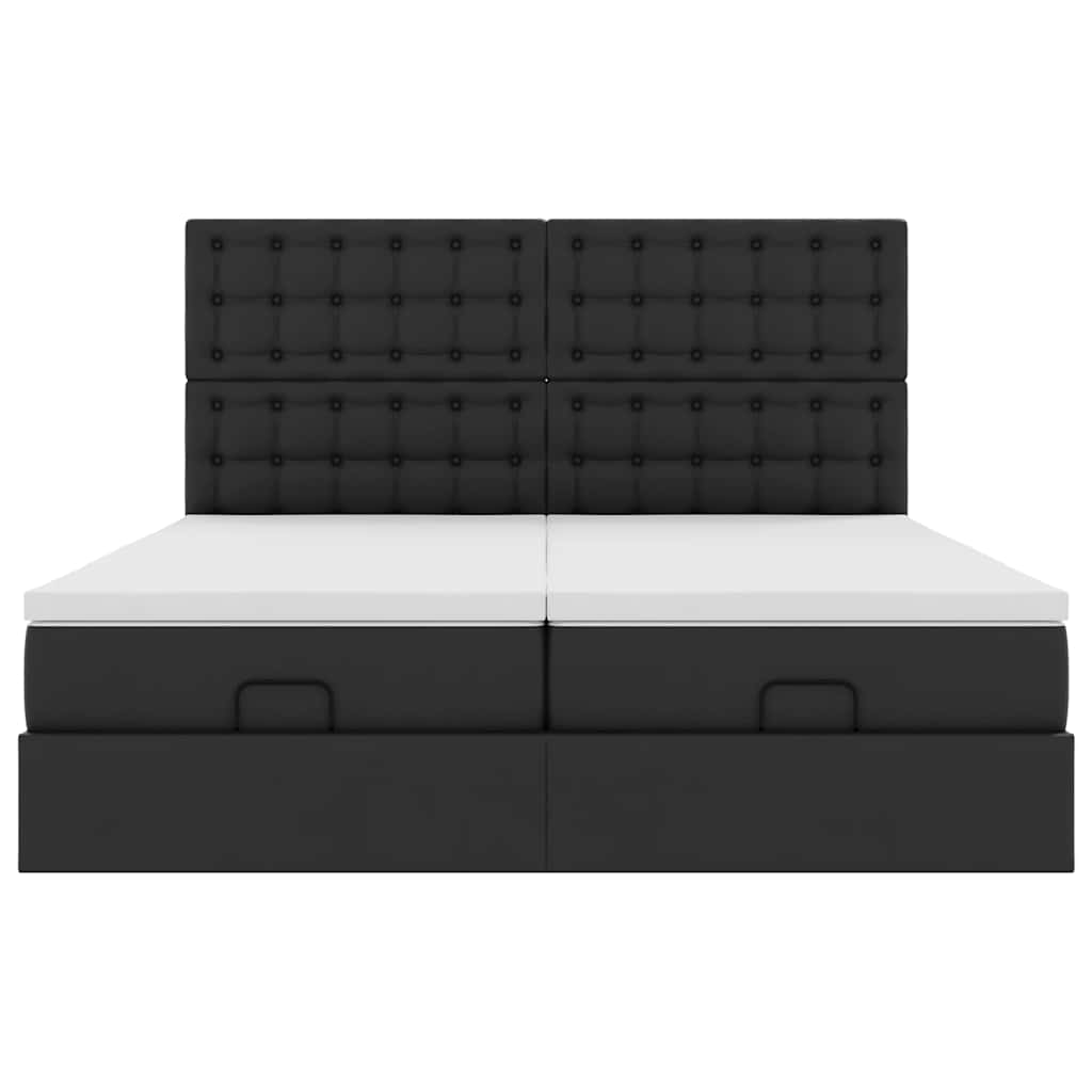 vidaXL Rama łóżka otomana z materacami, czarna, 200x200 cm, ekoskóra