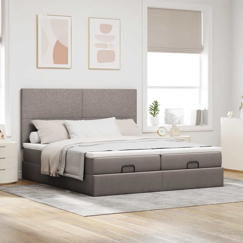 vidaXL Rama łóżka otomana z materacami, taupe, 180x200 cm, tkanina
