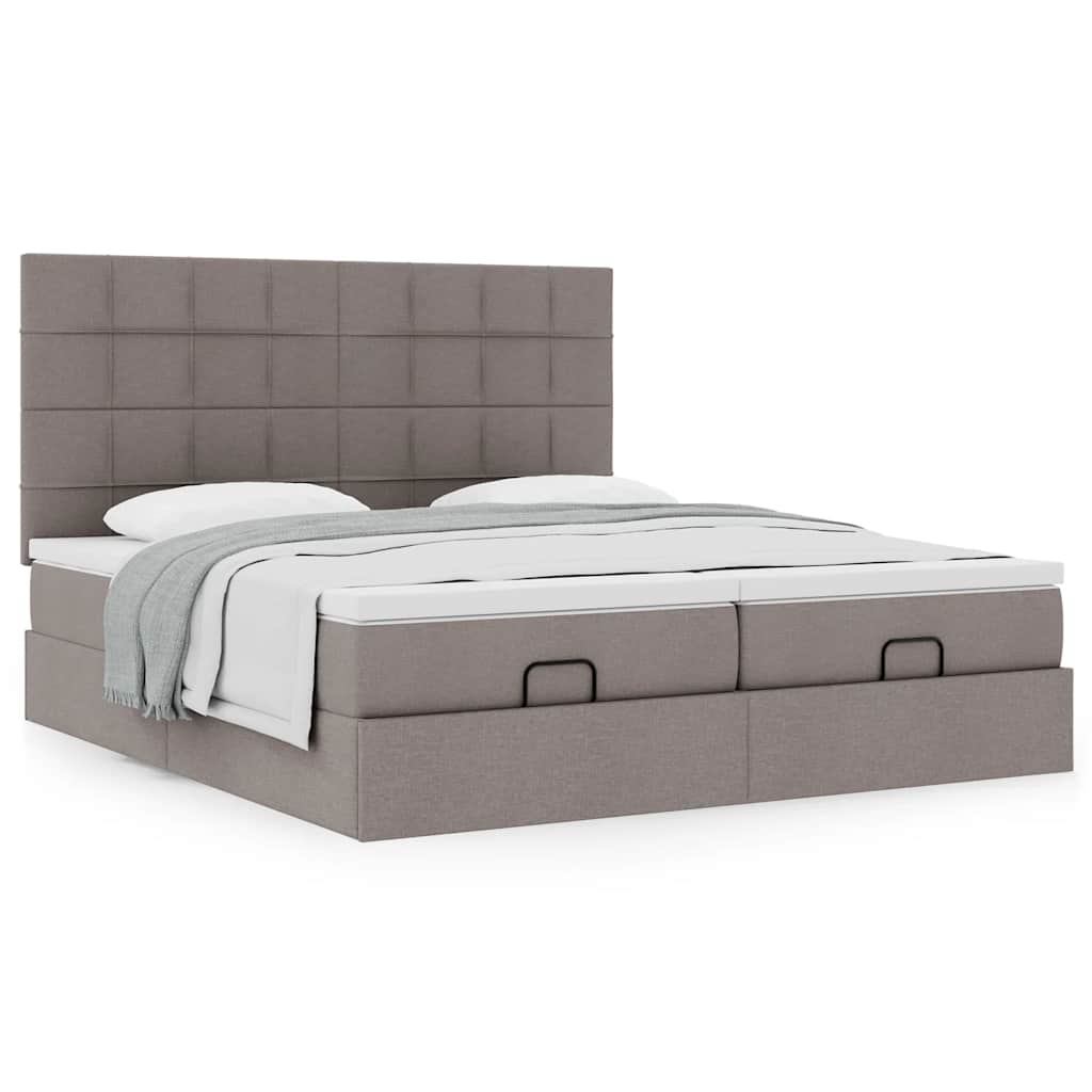 vidaXL Rama łóżka otomana z materacami, taupe, 200x200 cm, tkanina