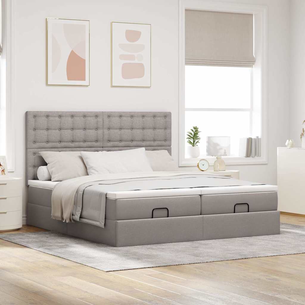 vidaXL Rama łóżka otomana z materacami, taupe, 200x200 cm, tkanina