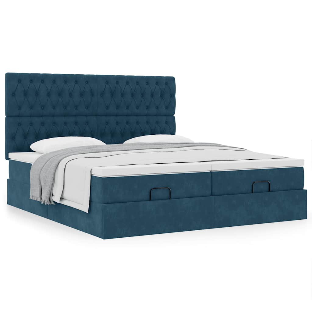 vidaXL Rama łóżka otomana z materacami, niebieska, 180x200 cm, aksamit