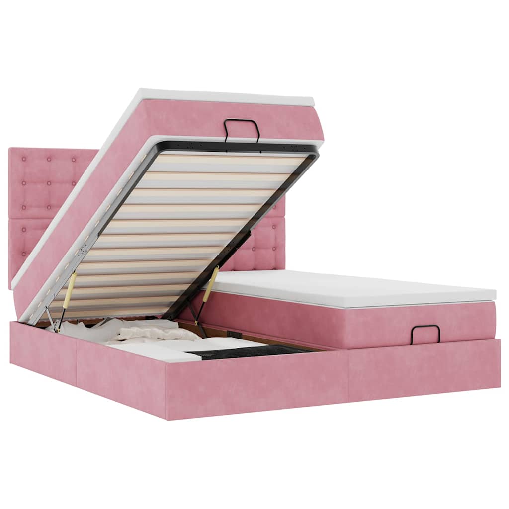 vidaXL Rama łóżka otomana z materacami, różowa, 180x200 cm, aksamit