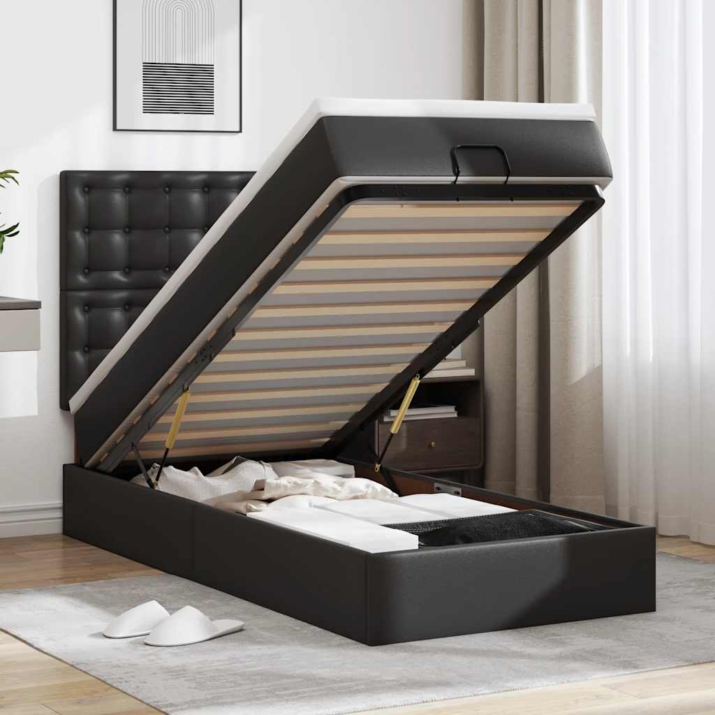 vidaXL Rama łóżka otomana z materacem, czarna, 80x200 cm, ekoskóra