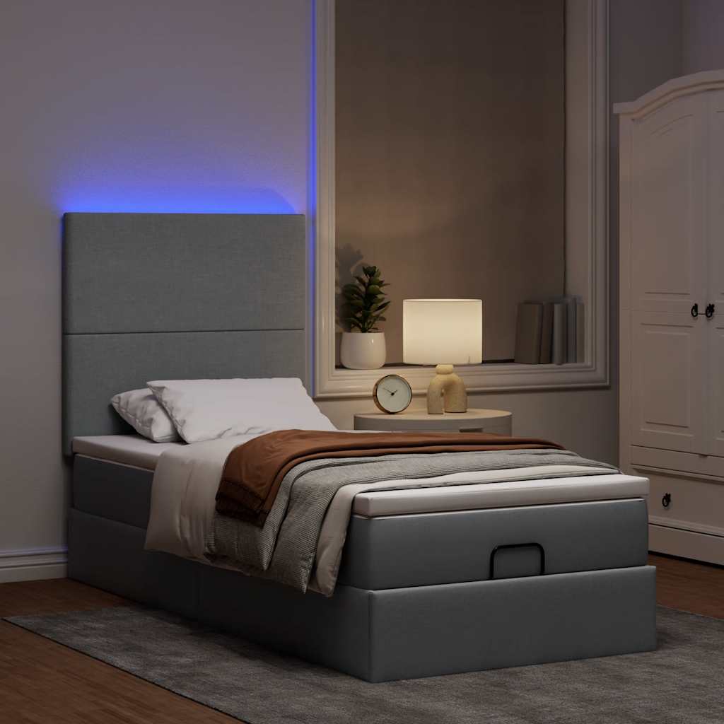 vidaXL Łóżko Ottoman z materacem i LED, jasnoszary, 80x200cm, tkanina