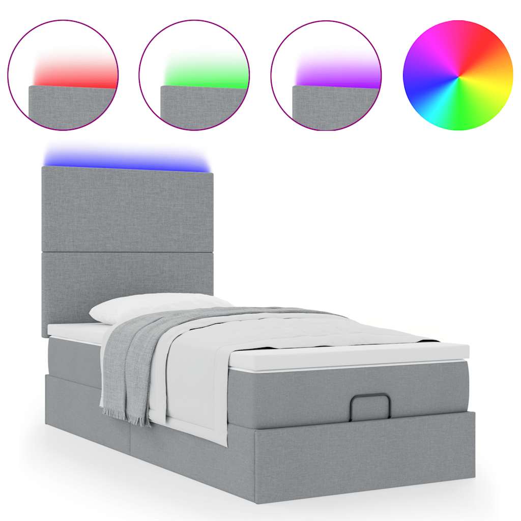 vidaXL Łóżko Ottoman z materacem i LED, jasnoszary, 80x200cm, tkanina