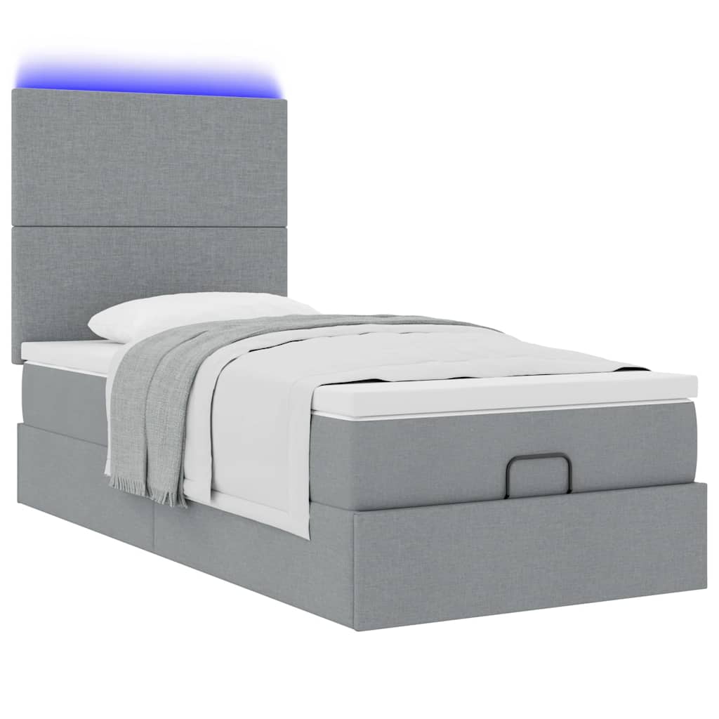 vidaXL Łóżko Ottoman z materacem i LED, jasnoszary, 80x200cm, tkanina