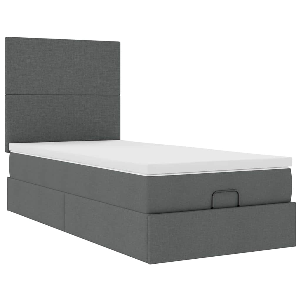 vidaXL Łóżko Ottoman z materacem i LED, ciemnoszary, 80x200cm, tkanina
