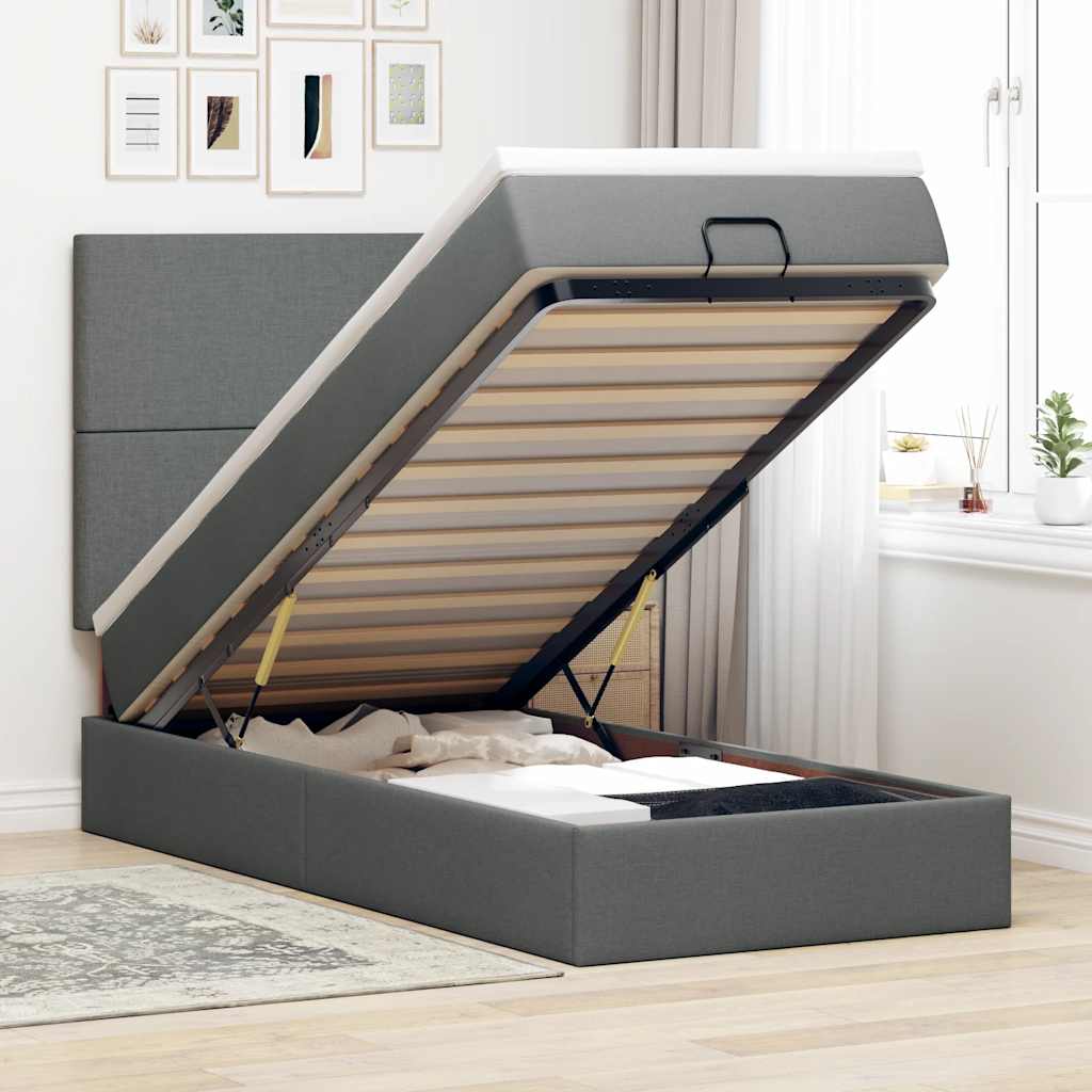 vidaXL Łóżko Ottoman z materacem i LED, ciemnoszary, 80x200cm, tkanina