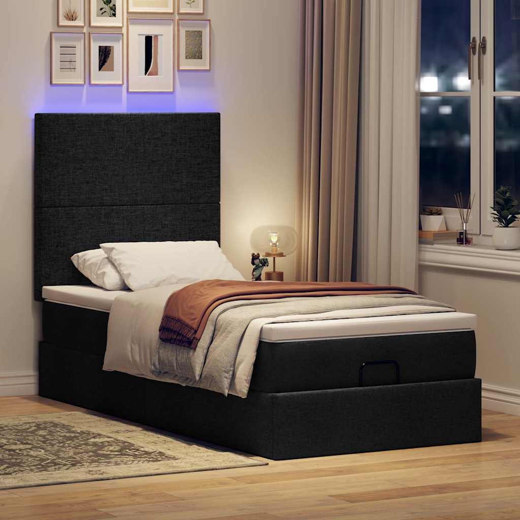vidaXL Łóżko Ottoman z materacem i LED, czarny, 80x200cm, tkanina