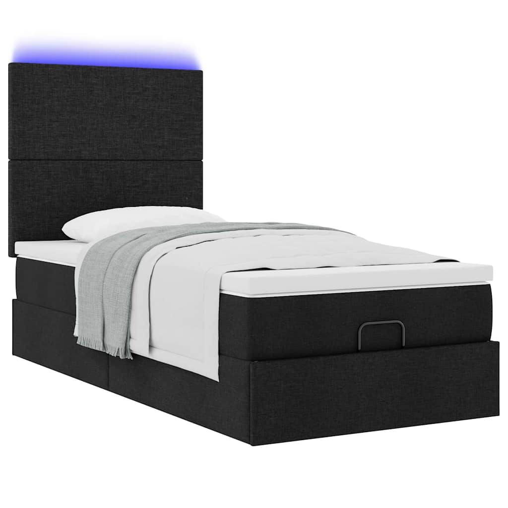 vidaXL Łóżko Ottoman z materacem i LED, czarny, 80x200cm, tkanina