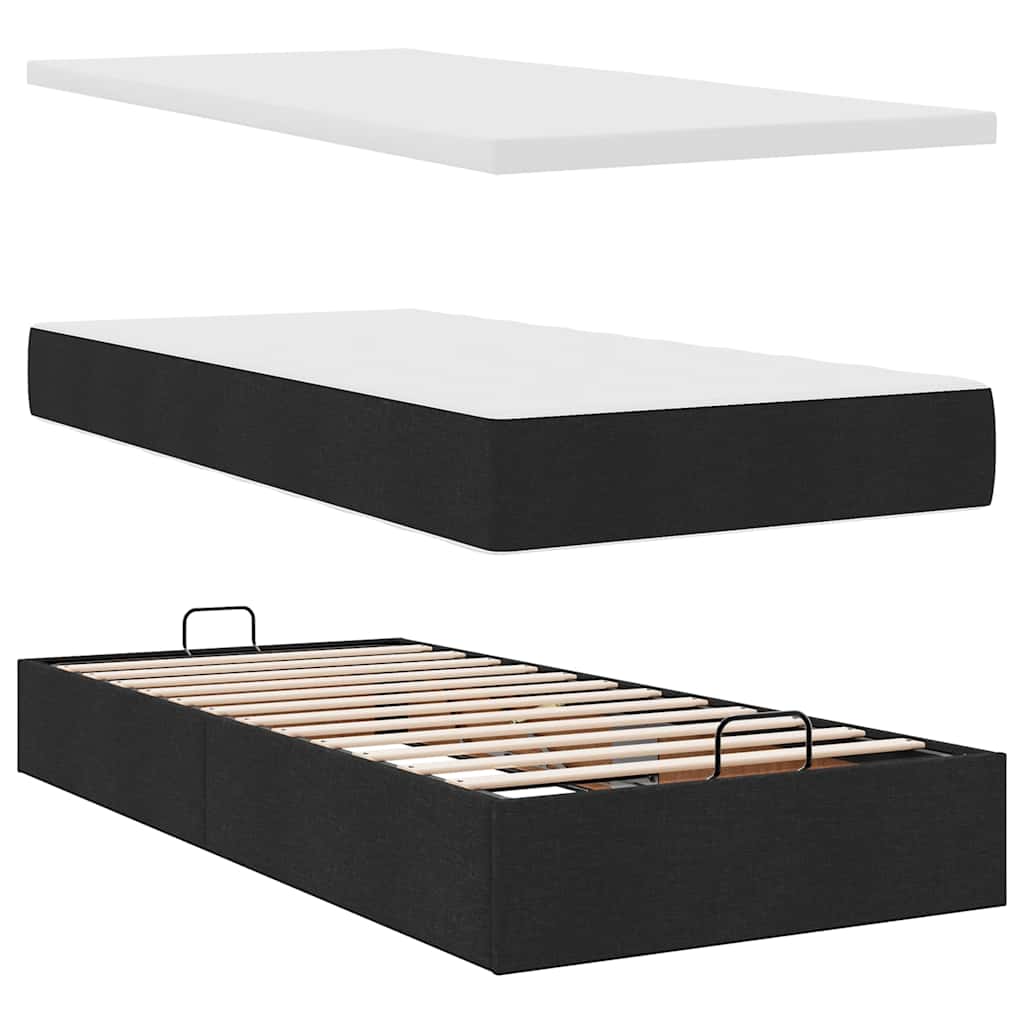 vidaXL Łóżko Ottoman z materacem i LED, czarny, 80x200cm, tkanina