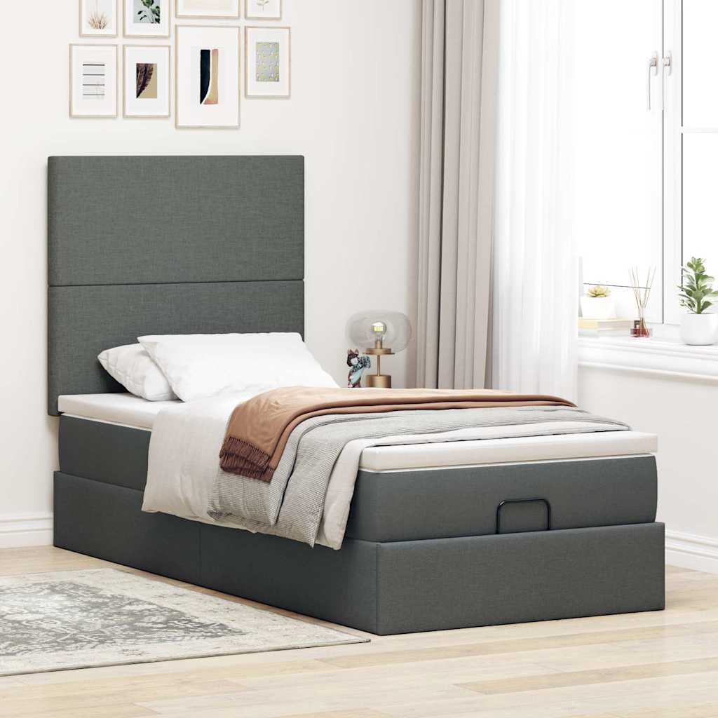 vidaXL Rama łóżka otomana z materacem, ciemnoszara, 90x190 cm, tkanina