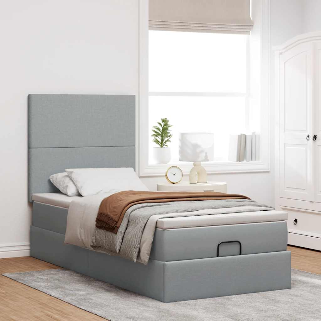 vidaXL Łóżko Ottoman z materacem i LED, jasnoszary, 90x200 cm, tkanina
