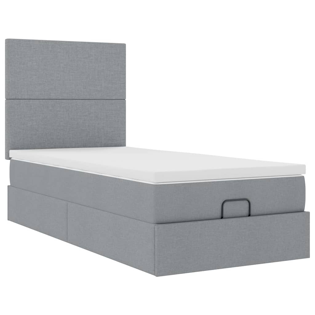 vidaXL Łóżko Ottoman z materacem i LED, jasnoszary, 90x200 cm, tkanina